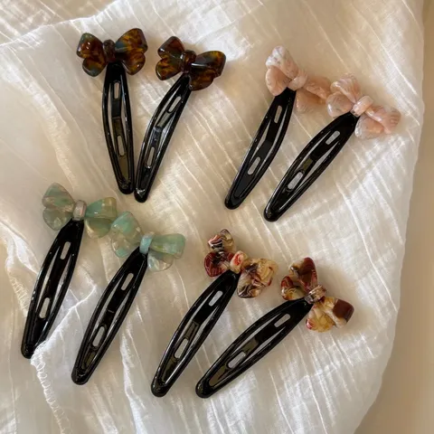 Horquilla de Resina de Acetato Con Lazo Estilo Coreano Lindo Clip BB Pasador de Pelo Lateral Tocado para Niños Niñas Mujeres