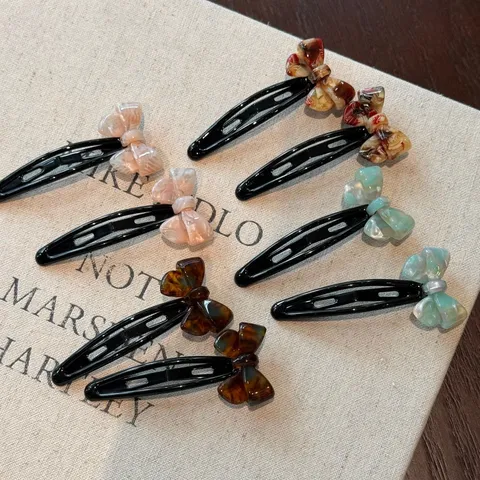 Horquilla de Resina de Acetato Con Lazo Estilo Coreano Lindo Clip BB Pasador de Pelo Lateral Tocado para Niños Niñas Mujeres
