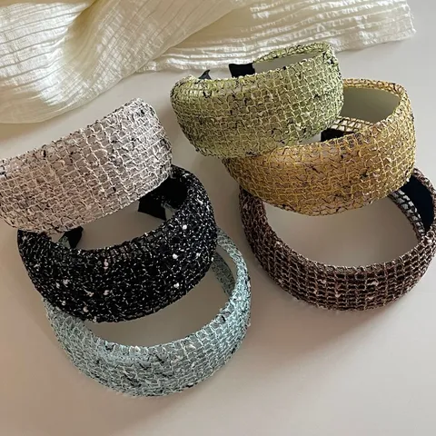 Korean Style Wide Headband Fabric Plastic Grid Mesh Hollow Out Hairband Elegant Tweed Texture Face Wash Hair Accessories For Women