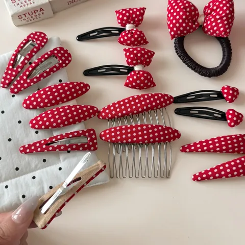 Sweet Red Polka Dot Hair Clip Cute Bowknot Heart Fabric Hairpin Korean Style BB Clip Hair Barrettes Headwear For Women Girls Daily Accessory