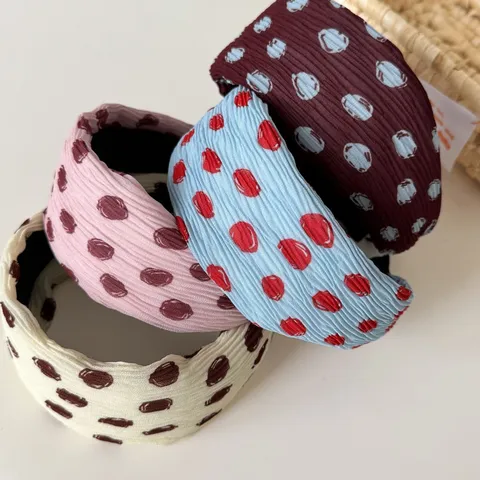 Diadema Ancha de Lunares Vintage Coreana para Mujer Banda para el Cabello de Tela Plisada Tocado Retro Moda Accesorios Diarios