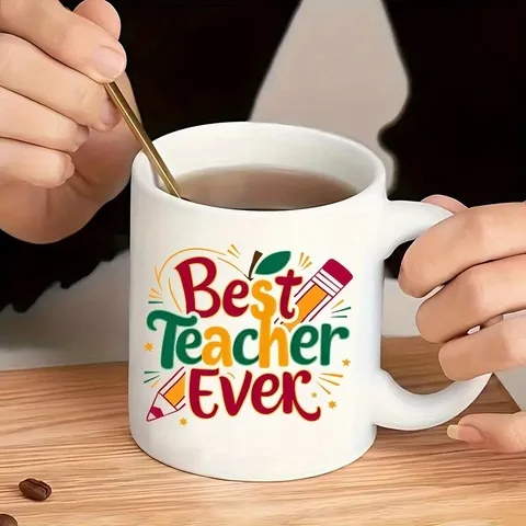 Best Teacher Ever Ceramic Bone China Mug With Colorful Pencil Star Patterns Creative School Theme Gift Coffee Cup For Office Daily Men Women