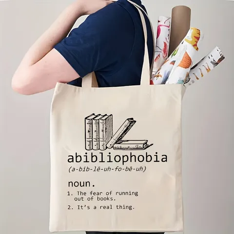 Τσάντα Tote από Καμβά Κολεγιακού Στυλ με Γραφικό Τύπωμα Λογοτεχνική Τσάντα Ώμου για Σχολείο Λάτρεις των Βιβλίων Καθημερινά Ψώνια Ταξίδι Γυναικεία