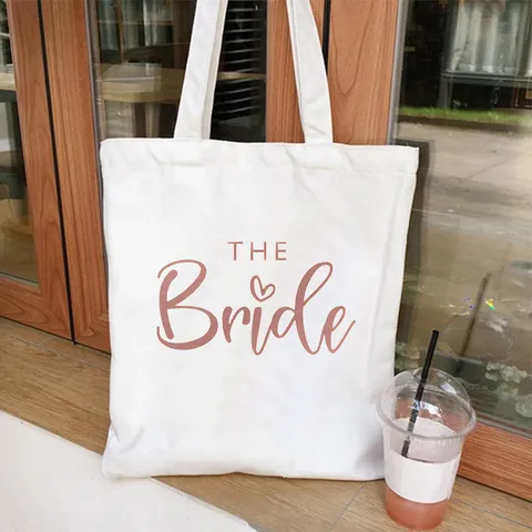 Women Canvas Tote Bag Team Bride Heart Pattern Print Large Single Shoulder Shopping Bag Bachelorette Party Casual Handbag For Wedding Custom Style