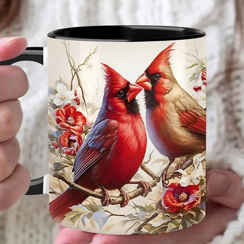 Modern Ceramic Coffee Mug Forest Animal Cardinal Print Heat Resistant Porcelain Milk Tea Cup Kitchen Home Office Decor