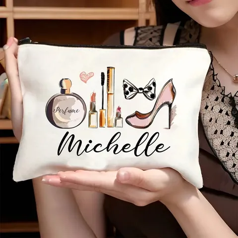 Damen Tragbar Polyester Kosmetiktasche Buchstaben Druck Kosmetik Aufbewahrungstasche Reißverschluss Horizontales Quadrat Täglich Reise Kulturbeutel