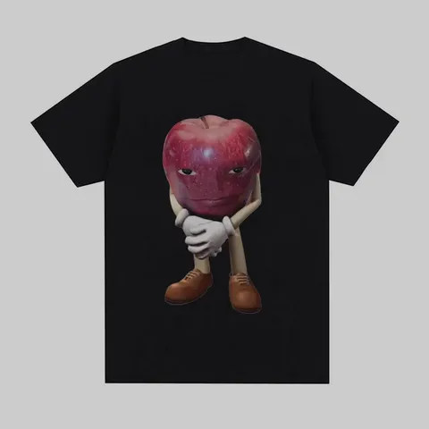 Funny 3D Humanized Apple Print Cotton T-Shirt Round Neck Short Sleeve Tee Casual Streetwear Unisex Top
