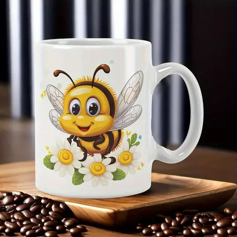 Modern Minimalistisch Knochenporzellan Becher Hitzebeständig Sublimation Keramik Kaffeobecher Weiß Biene Gänseblümchen Buchstaben Druck Tee Wasser Milch Tasse Büro Geschenk