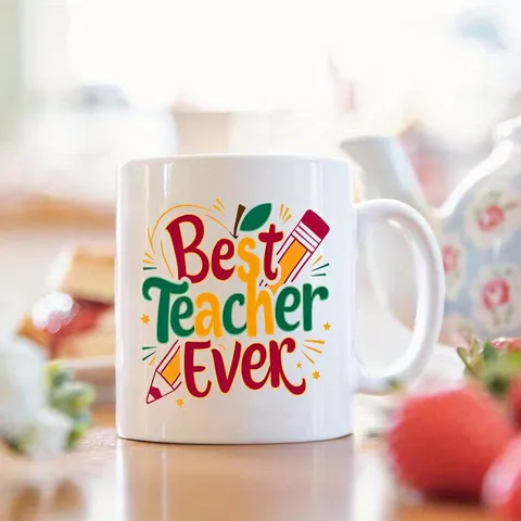 Best Teacher Ever Ceramic Bone China Mug With Colorful Pencil Star Patterns Creative School Theme Gift Coffee Cup For Office Daily Men Women