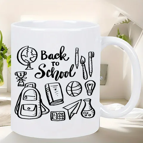 Back To School Bone China Mug Ceramic Coffee Cup With Handle Graphic Doodle Printed Water Mug Inspirational Gift For Students Teachers