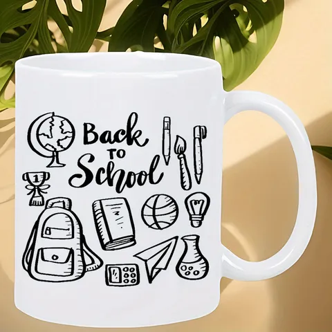 Back To School Bone China Mug Ceramic Coffee Cup With Handle Graphic Doodle Printed Water Mug Inspirational Gift For Students Teachers