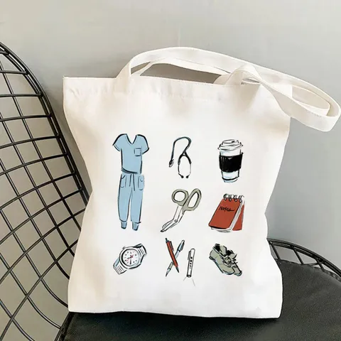 Harajuku Retro Segeltuch Tote Bag Damen Große Kapazität Schulter Einkaufstasche Bedruckt Krankenschwester Thema Absolvent Umweltfreundlich Wiederverwendbar