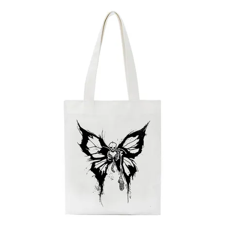 Harajuku Segeltuch Einkaufstasche Gothic Punk Druck Umhängetasche Alltag Lässige Einkaufstasche Große Kapazität Wiederverwendbare Baumwolle Handtasche