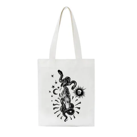 Harajuku Segeltuch Einkaufstasche Gothic Punk Druck Umhängetasche Alltag Lässige Einkaufstasche Große Kapazität Wiederverwendbare Baumwolle Handtasche