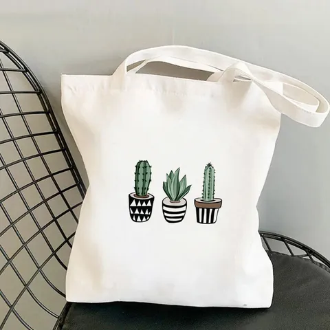 Borsa Tote in Tela Bianca Vintage con Stampa Cactus Borsa a Spalla Casuale ad Alta Capacità Borsa a Mano in Cotone Ecologica per Studenti Donne Shopping