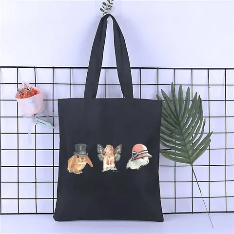 Vintage Cartoon Rabbit Easter Egg Printed Canvas Tote Bag Large Capacity Casual Shoulder Bag Open Shopping Bag For Women