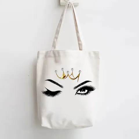 Elegant Eye Watercolor Printed Canvas Tote Bag For Women Retro Casual Reusable Shoulder Shopping Bag Travel Foldable Grocery Purse
