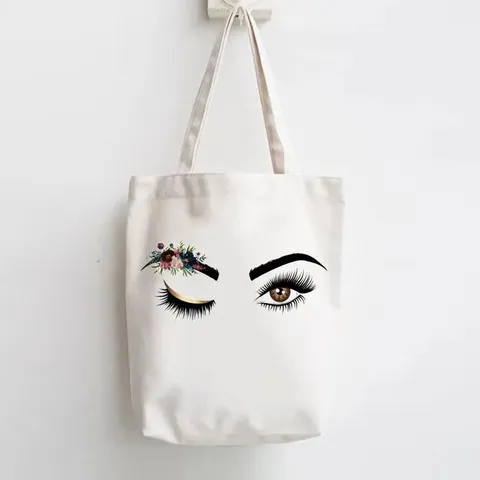 Elegant Eye Watercolor Printed Canvas Tote Bag For Women Retro Casual Reusable Shoulder Shopping Bag Travel Foldable Grocery Purse