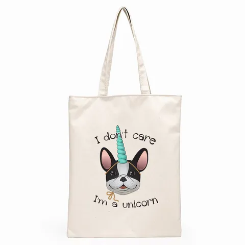 Retro Canvas Tote Bag With Cute French Bulldog Pattern Printed Large Capacity Foldable Reusable Shopping Shoulder Bag For Daily Use