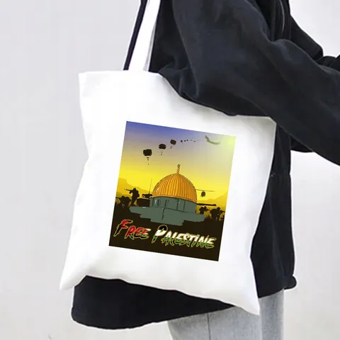 Retro Canvas Tote Bag Printed Letter Map Shoulder Shopping Bag Eco Friendly Foldable Everyday Top Handle Large Handbag