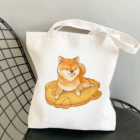 Shiba Inu Bedruckte Canvas Tote Bag Für Damen Studenten Lässige Einkaufstasche Japanischer Stil Cartoon Tier Schultertasche