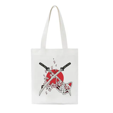 Borsa Tote in Tela Con Stampa Volpe Oscura Giapponese Harajuku Borsa a Spalla Gotica Anime Shopping Bag Riutilizzabile Per Viaggio Quotidiano Borse Unisex