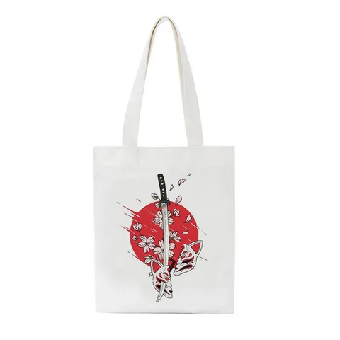 Borsa Tote in Tela Con Stampa Volpe Oscura Giapponese Harajuku Borsa a Spalla Gotica Anime Shopping Bag Riutilizzabile Per Viaggio Quotidiano Borse Unisex