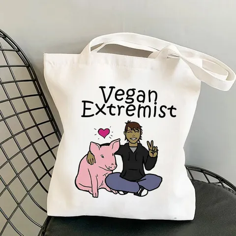 Harajuku Vegan Druck Segeltuch Tragetasche Westlich Retro Damen Groß Lässig Schultertasche Handtasche Offen Wiederverwendbar Einkaufstasche