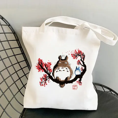 Borsa Tote in Tela Casual da Donna Stampa Anime Borsa a Spalla Spesa Retrò Bianca Tessuto Borsa a Mano Quotidiana