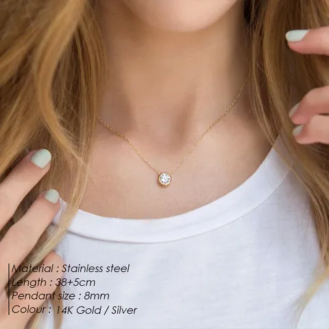 Collier Pendentif Court en Acier Inoxydable pour Femmes Pierre de Naissance Strass Chaîne Claviculaire Délicate Bijoux de Mode