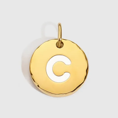 Pendentif Charm Lettre en Acier Inoxydable Plaqué Or Rond Initial Émail Accessoires de Fabrication de Bijoux DIY
