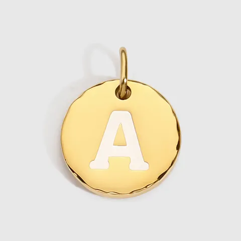Pendentif Charm Lettre en Acier Inoxydable Plaqué Or Rond Initial Émail Accessoires de Fabrication de Bijoux DIY