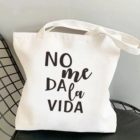 Damen Vintage Segeltuch Tragetasche Spanischer Spruch Buchstabe Druck Harajuku Umhängetasche Öko Große Einkaufstasche Weiß Handtasche