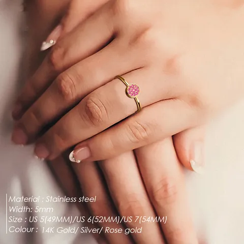 Bague de Pierre de Naissance Minimaliste en Acier Inoxydable pour Femmes Bague de Doigt en Strass Pavé Bijou de Mode Cadeau