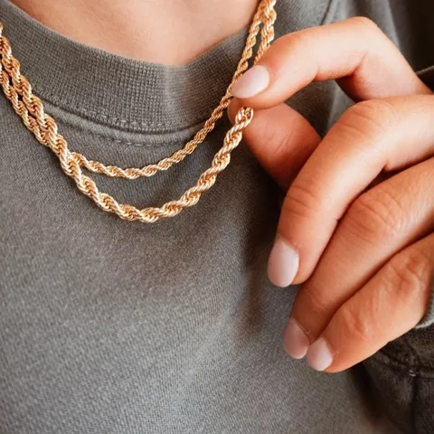 Collier Chaîne Corde en Acier Inoxydable Minimaliste Pour Femmes Hommes Plaqué Or Acier Chaîne Tordue Bijoux Cadeau