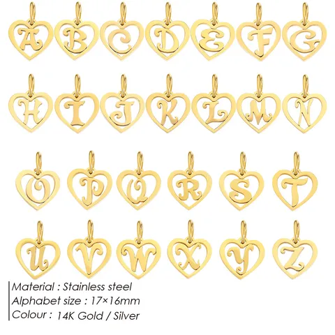 Charme de Lettre Anglaise en Acier Inoxydable Minimaliste DIY Pendentif Cœur Bijoux de Mode pour Femme