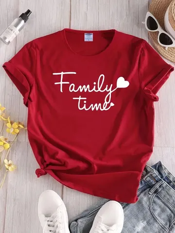 Dames Rood Ronde Hals Korte Mouw T-Shirt Casual Stedelijke Stijl Letter Bedrukt Grafisch Tee Polyester Top Comfortabel