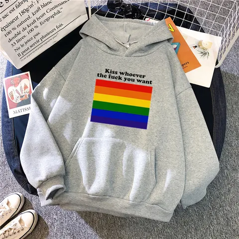Sweat à Capuche Unisexe en Polaire de Polyester Imprimé Drapeau Arc-en-Ciel Manches Longues Pullover Streetwear Casual Top Homme Femme