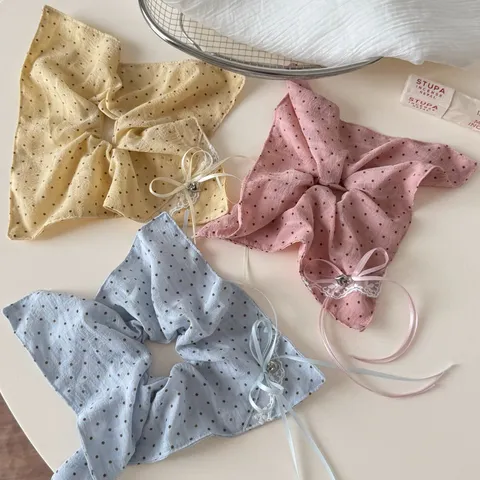 Chouchou Pois Femme Nœud Ruban Bandeau Cheveux Doux Chiffon Attache Cheveux Mignon Support Queue de Cheval Accessoires