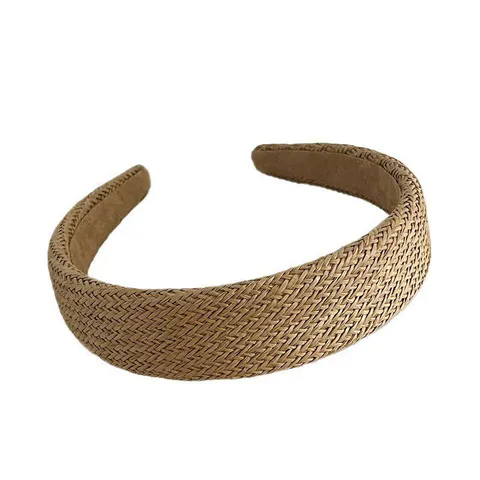 Women Straw Woven Headband Wide Hair Hoop Vacation Beach Hair Accessories Korean Style Handmade Daily Hairwear