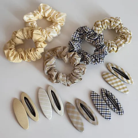 Pince à Cheveux en Tissu à Carreaux Style Coréen Doux Frais Série Jaune Rayé Pince BB Fait Main Géométrique Pince Latérale Chapeaux Chic pour Femmes Filles Accessoires Cheveux