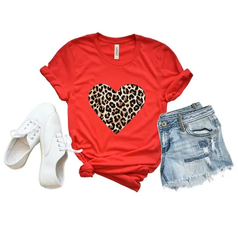 Dames Casual Katoen Modal Ronde Hals Korte Mouw T-Shirt Loose Fit Luipaard Hart Giraf Print Graphic Tee Top