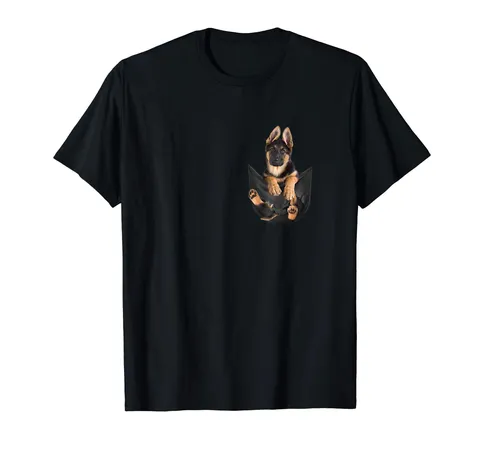 Women Casual Modal Short Sleeve T-Shirt Featuring German Shepherd Puppy Pocket Print Design Round Neck Summer Basic Tee Top
