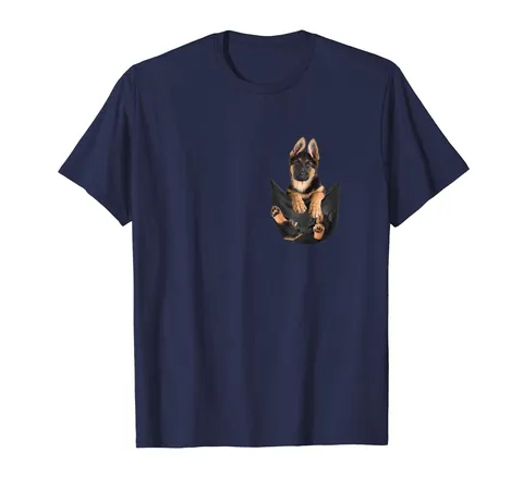 Women Casual Modal Short Sleeve T-Shirt Featuring German Shepherd Puppy Pocket Print Design Round Neck Summer Basic Tee Top