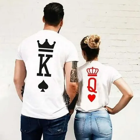 Couples Casual Cotton Blend T-Shirt King Queen Poker Print Short Sleeve Top Graphic Summer Loose Fit Tee For Men Women