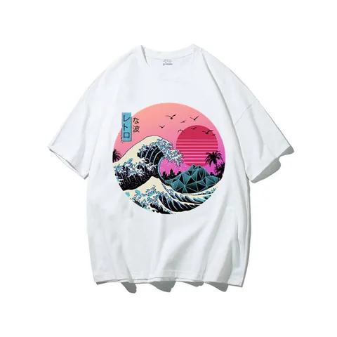 The Great Retro Wave Japanse Anime T-Shirt Harajuku Streetwear Katoen Korte Mouw Ronde Hals Grafische Top Voor Heren Vrouwen Casual T-Shirt