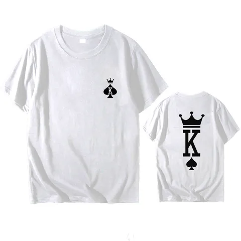 Couples Casual Cotton Blend T-Shirt King Queen Poker Print Short Sleeve Top Graphic Summer Loose Fit Tee For Men Women