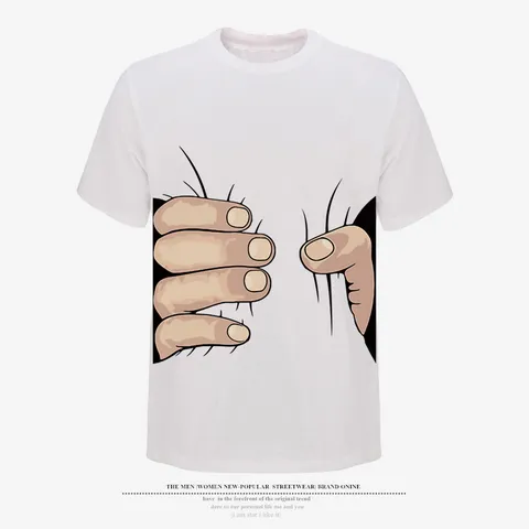 Funny Cartoon Hand Print T-Shirt For Men Women Cotton Short Sleeve Round Neck Casual Graphic Tee Streetwear Oversized Top
