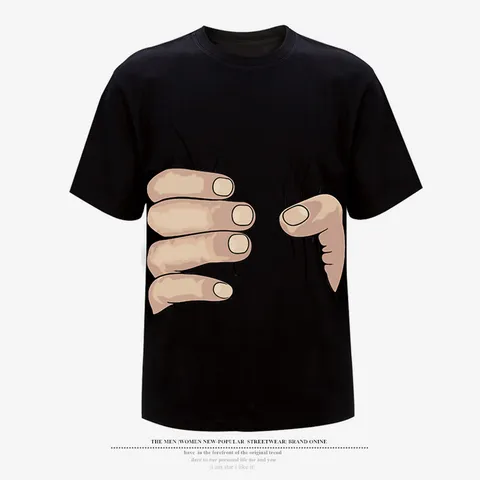 Funny Cartoon Hand Print T-Shirt For Men Women Cotton Short Sleeve Round Neck Casual Graphic Tee Streetwear Oversized Top