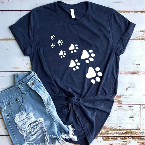Women's Casual Modal T-Shirt Cute Cat Paw Print Round Neck Short Sleeve Pullover Basic Summer Top